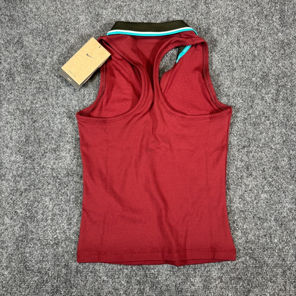 Nike Court Slam Tennis Tank Top Womens Size Small Tight Fit Red Collared NWT - Picture 2 of 6